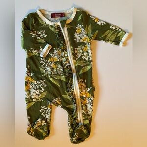 Milkbarn Forest Green Floral Zipped Ruffle Romper 0-3M EUC